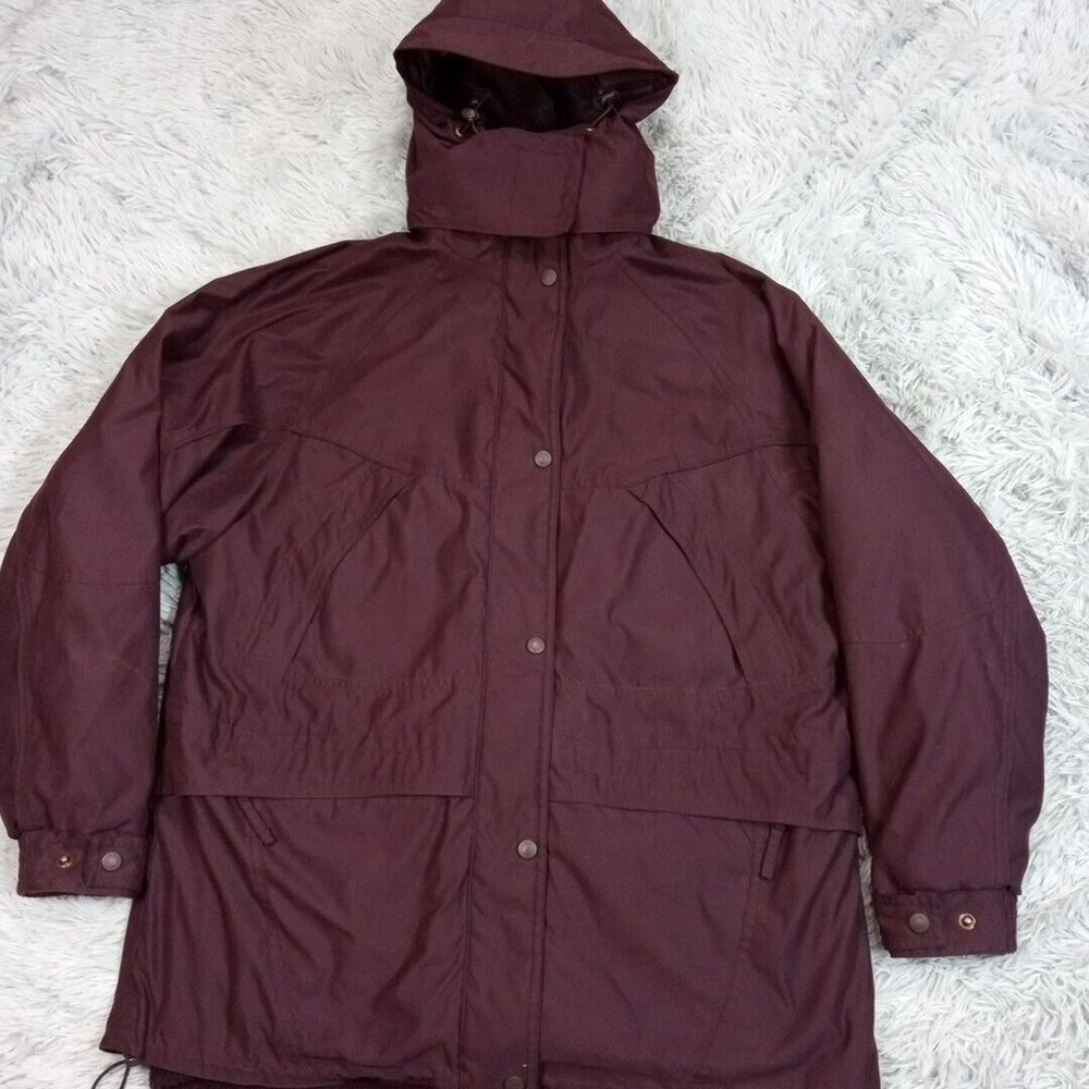 Cabela's Jacket Womens L Purple Puffer Hooded Removable Hood Reversible Liner